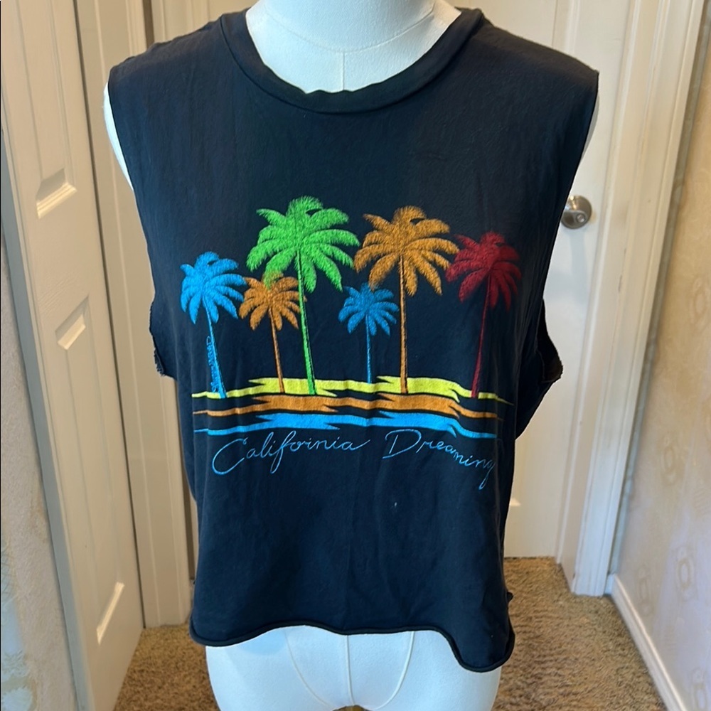 Tropical Vibes Black Sleeveless Tee